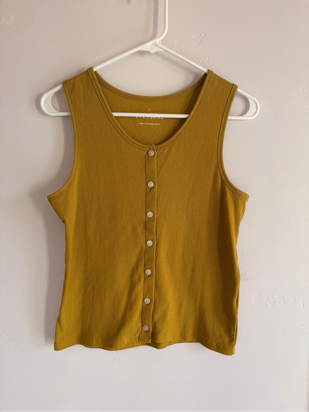 Everlane Ribbed Button-Front Tank Top - Mustard Yellow